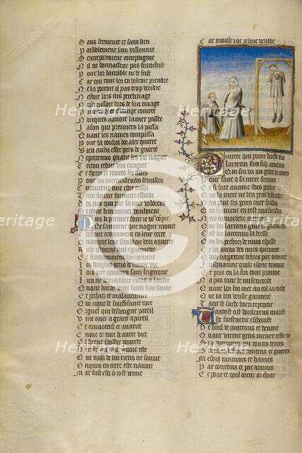 The Personification of Poverty Showing the Captive Riches at the Gallows to her Son, about 1405. Creator: Unknown.