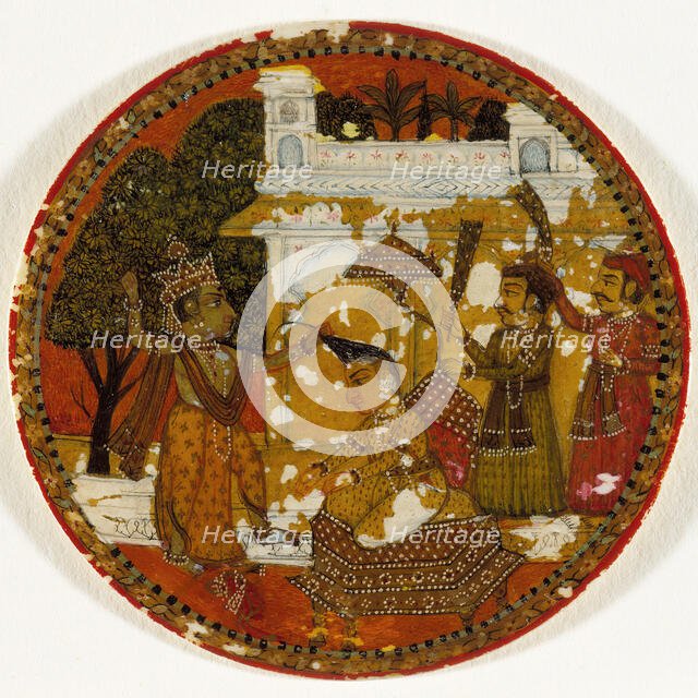 Krishna Preparing to Decapitate King Kamsa, King of the Krishna Suit, Playing..., Mid-18th century. Creator: Unknown.