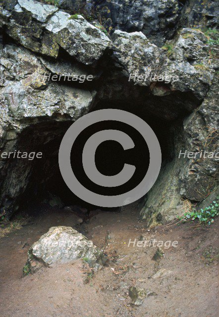 Aveline's hole, a paleolithic cave dwelling, 12000 BC. Artist: Unknown