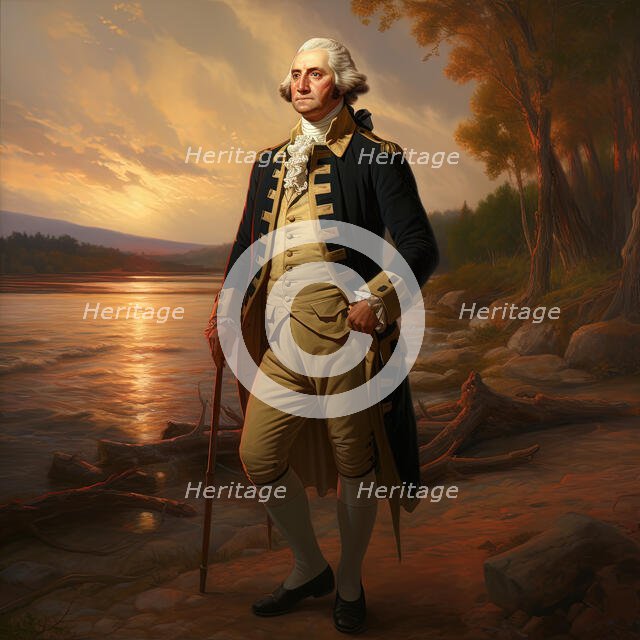 AI IMAGE - George Washington standing next to the Delaware, late 18th century, (2023). Creator: Heritage Images.
