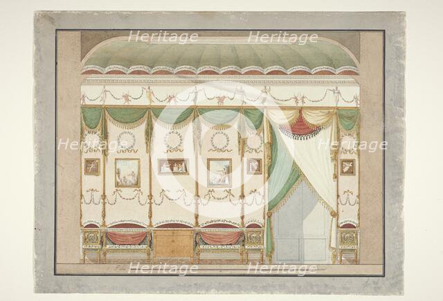 Design for a room wall with paintings, draperies and furniture, 1790-1795. Creator: Anon.