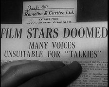 A Shot of the Film Weekly. Headline Reads: 'Film Stars Doomed. Many Voices Unsuitable for..., 1929. Creator: British Pathe Ltd.