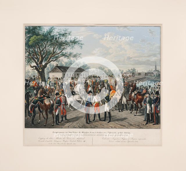 Emperor Francis I with Tsar Alexander I and King Frederick William III of Prussia on Sept 25, 1814. Creator: Hoechle; Johann Nepomuk (1790-1835).