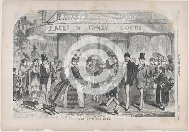 Spring in the City (Harper's Weekly, Vol. II), April 17, 1858. Creator: Unknown.
