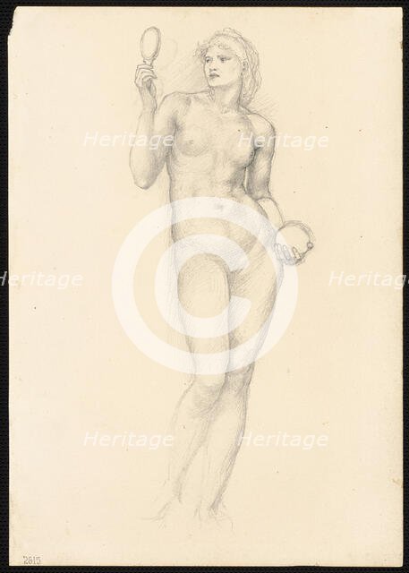Nude Female Figure with Mirror in Right Hand, c. 1873-77. Creator: Sir Edward Coley Burne-Jones.