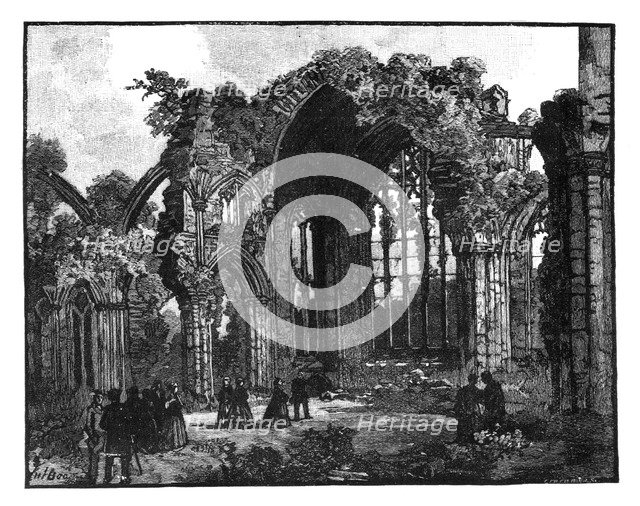 Visit of Queen Victoria to Melrose Abbey, Scotland, late 19th century. Artist: Unknown