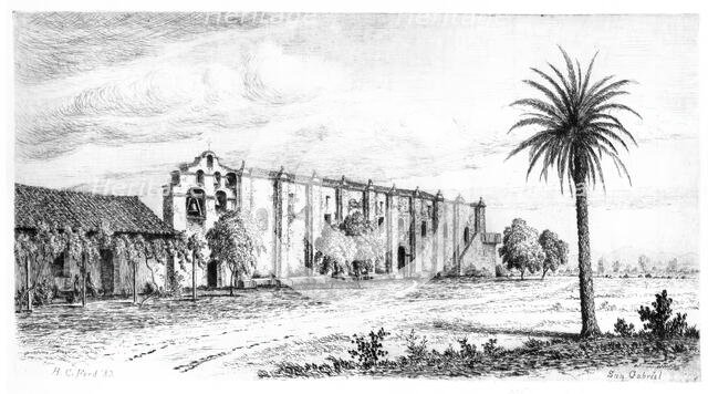 Mission San Gabriel, Published in 1883. Creator: Henry Chapman Ford.