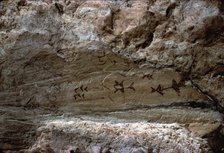 Schematic cave paintings in the cave of Los Letreros (Vélez Blanco, Los Velez, Almería): set of r…
