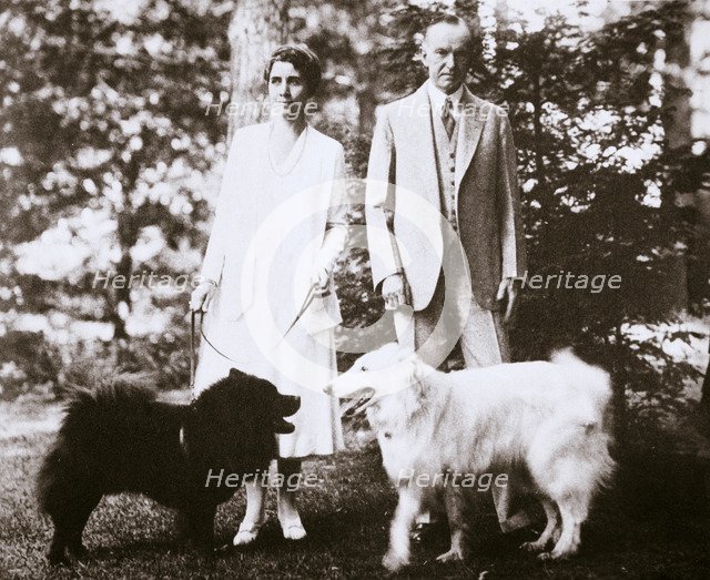 Calvin Coolidge, 30th President of the United States, and his wife, 1920s or early 1930s. Artist: Unknown