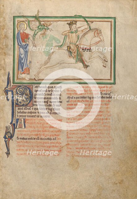 The Opening of the First Seal: The First Horseman; Dyson Perrins Apocalypse, about 1255-1260. Creator: Unknown.