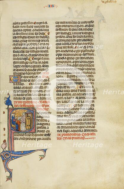 Initial S: Two Men before Judge; Vidal Mayor, about 1290-1310. Creator: Unknown.