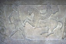 Etruscan Stela Detail, Combat between horseman and foot-soldier, c4th century BC. Artist: Unknown.