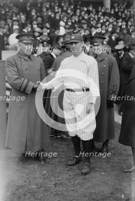 General Leonard Wood & Wild Bill Donovan, manager, New York AL, at Polo Grounds..., 1917. Creator: Bain News Service.