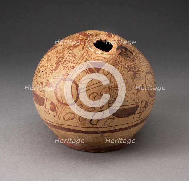 Stirrup Spout Vessel with Fineline Bean Warrior Motif, 100 B.C./A.D. 500. Creator: Unknown.