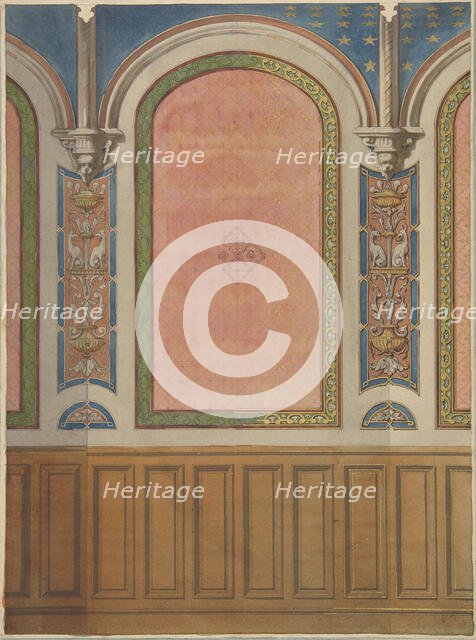 Design for the decoration of wall with wood panels and arched bays, second half 19th century. Creators: Jules-Edmond-Charles Lachaise, Eugène-Pierre Gourdet.