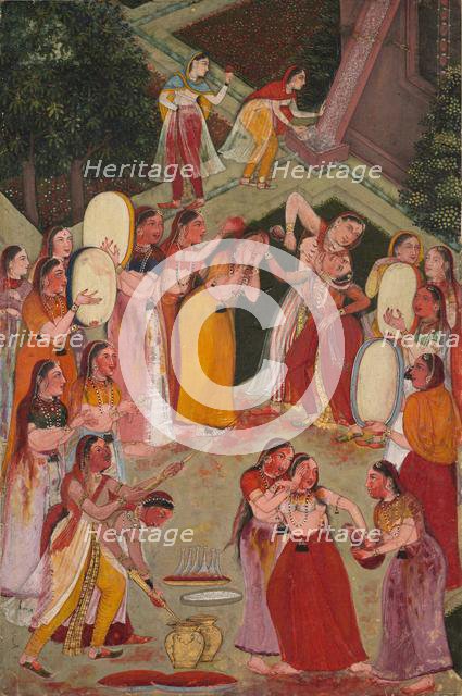 Girls Spraying Each Other at Holi, c. 1640-1650. Creator: Unknown.