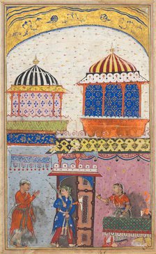 Page from Tales of a Parrot (Tuti-nama): Eighth night: A woman asks her lover to leave..., c. 1560. Creator: Unknown.