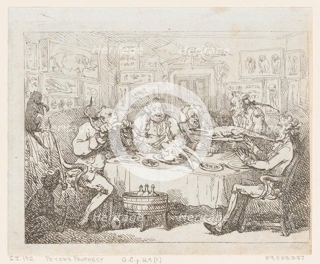 Sir Joseph Banks about to Eat an Alligator (‘The Fish Supper’), 1788 or later., 1788 or later. Creator: Thomas Rowlandson.