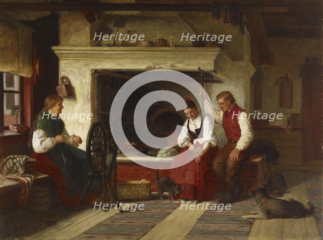 By the Hearth, an Ostrobothnian Courting Scene, 1871. Creator: Adolf von Becker.