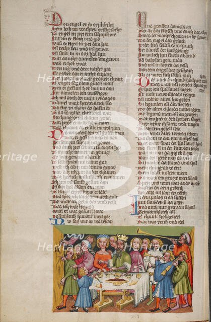 The Writing on the Wall at Belshazzar's Feast; Weltchronik, about 1400-1410. Creator: Unknown.