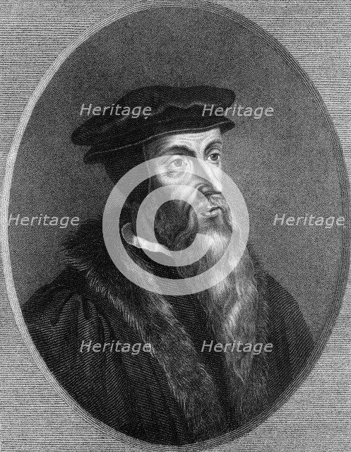 Jean Calvin, 16th century French theologian, (1836).Artist: Thomas Woolnoth