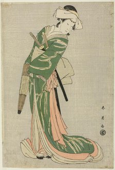 The Actor Nakamura Noshio II as Tonase, in the Bridal Journey Scene, Act Eight of the..., c. 1795. Creator: Katsukawa Shun'ei.