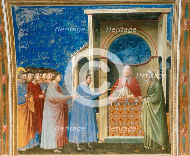 The Bringing of the Rods to the Temple (From the cycles of The Life of the Blessed..., 1304-1306. Creator: Giotto di Bondone (1266-1377).