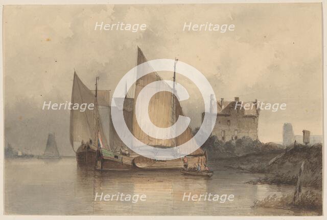 River view with a sailing ship, 1813-1866.  Creator: Antonie Waldorp.