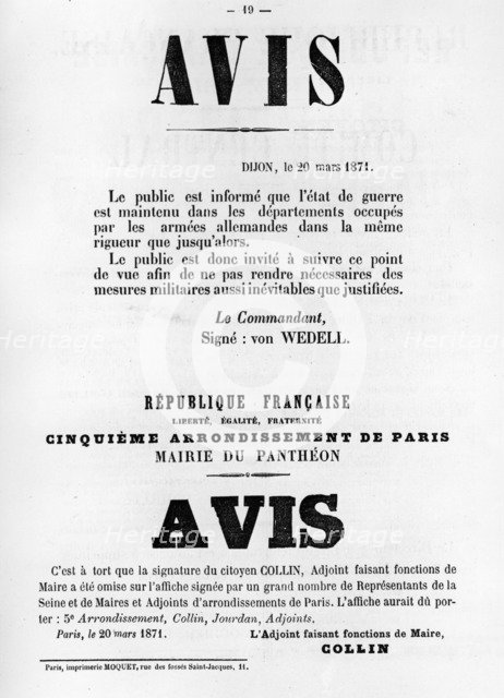 Avise, from French Political posters of the Paris Commune,  May 1871. Artist: Unknown