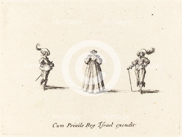 Lady Seen from Behind, and Two Gentlemen, probably 1634. Creator: Jacques Callot.
