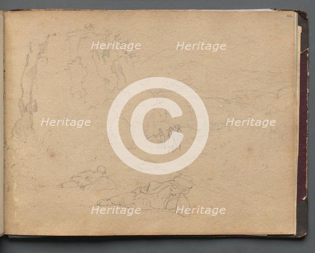 Album with Views of Rome and Surroundings, Landscape Studies, page 44a: Figures in a Landscape. Creator: Franz Johann Heinrich Nadorp (German, 1794-1876).