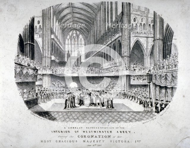 The coronation of Queen Victoria in Westminster Abbey, London, 1838.      Artist: W Clark