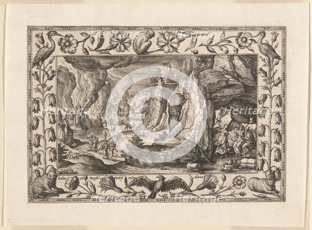 Lot and His Daughters, from Landscapes with Old and New Testament Scenes and Hunting Scenes, 1584. Creator: Adriaen Collaert.