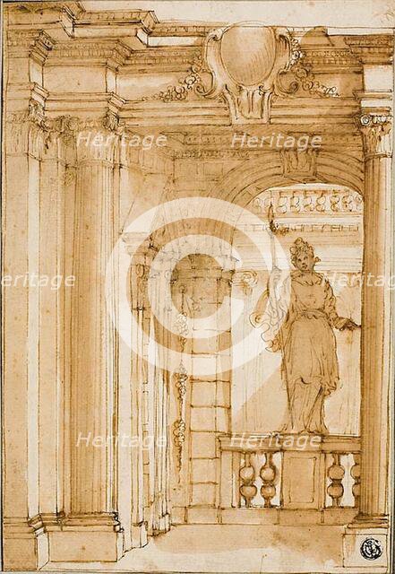 Corner of a Loggia with Female Statue, n.d. Creator: Pietro Righini.
