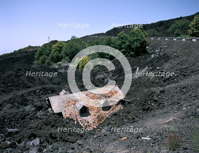 House destroyed by lava flow, Mount Etna, Sicily, Italy.