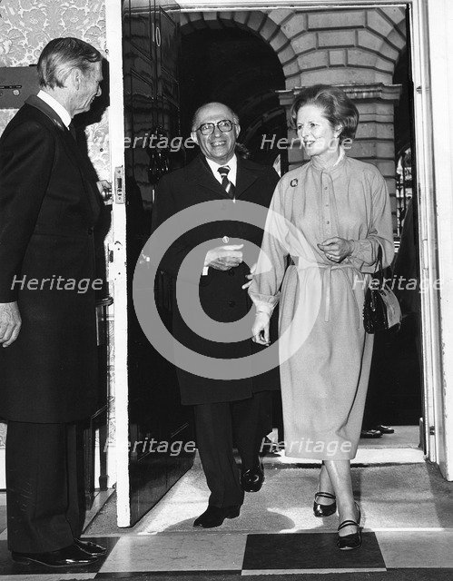 Margaret Thatcher (1925-), British Prime Minister with Menachem Begin, Israeli Prime Minister, 1987. Artist: Sidney Harris