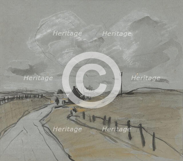 View along a road with high verges and fences, 1864-1936. Creator: Johannes Cornelis van Essen.