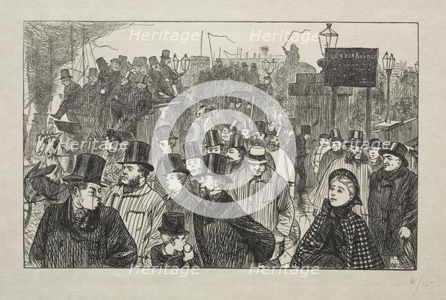 The Living Stream at London Bridge - On the Bridge, 1863. Creator: George Louis Palmella Busson Du Maurier (British, 1834-1896).