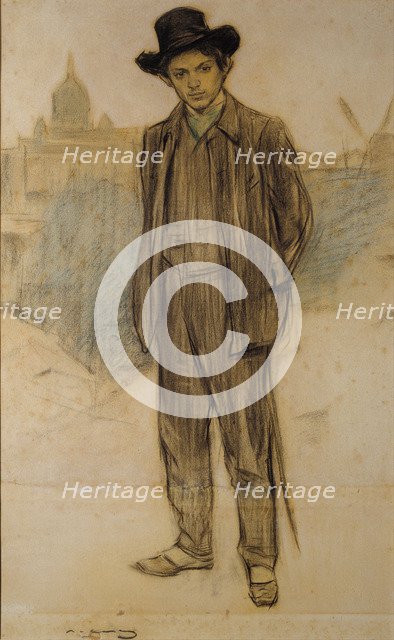 Portrait of Pablo Picasso. Artist: Casas, Ramon (1866-1932)