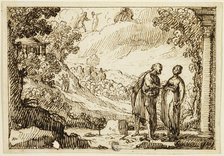 Unidentified Mythological Scene with Man and Woman Conversing in Classical Landscape, n.d. Creator: François Roëttiers.