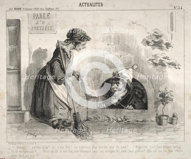 Actualités: Venez! ...sortez dla! ... cest fini! on nentend plus parler que de paix!.... Creator: Clémente Pruche (French, 1831-1870).