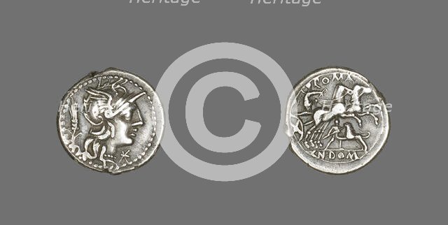 Denarius (Coin) Depicting the Goddess Roma, 128 BCE. Creator: Unknown.