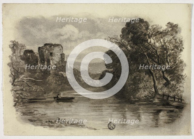 River with Castle Ruin and Boat II, c. 1855. Creator: Elizabeth Murray.