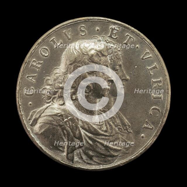 Charles XI, 1655-1697, King of Sweden 1660, and Ulrica Leonora of Denmark, d. 1693..., [obv], 1680. Creator: Arvid Karlsteen.