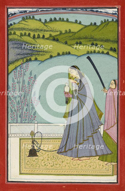 A lady on a terrace with hookah and falcon, 20th century. Creator: Unknown.