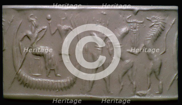 Akkadian cylinder-seal impression showing the flood-epic. Artist: Unknown