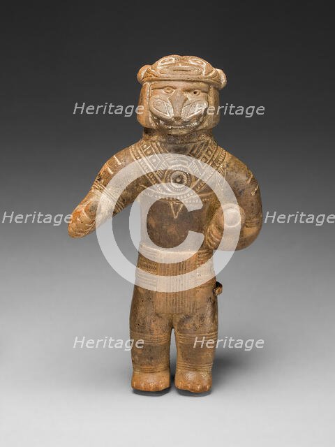 Masked Figurine Holding a Drum, Possibly a Ocarina (Whistle), c. A.D. 1300. Creator: Unknown.