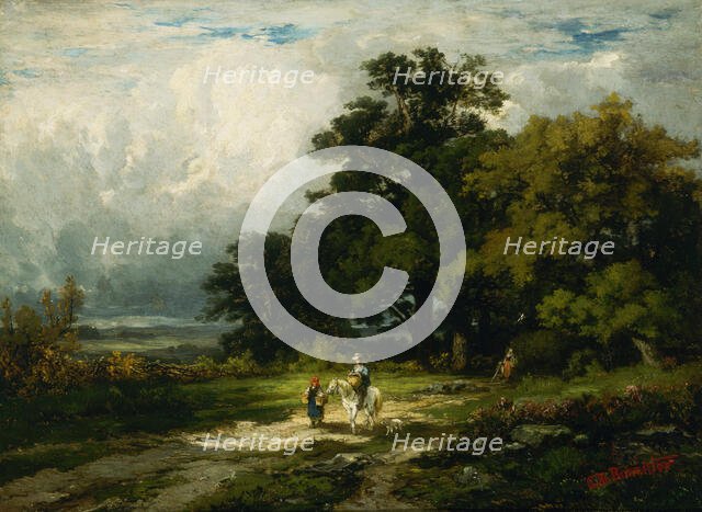Untitled (man on horse with woman and dog). Creator: Edward Mitchell Bannister.