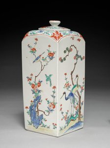 Square Jar with Birds in a Flowering Landscape, late 1600s. Creator: Unknown.