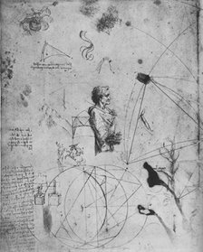 'Profile of an Old Man, Plants, Geometrical Figures, Etc.', c1480 (1945). Artist: Leonardo da Vinci.